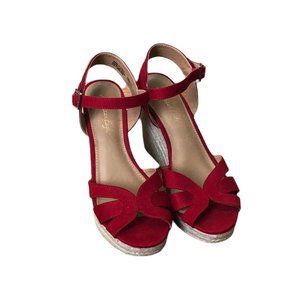 American Eagle Red Wedge Espadrille Sandal